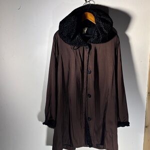 Women's Brown Coat with Black Accents
